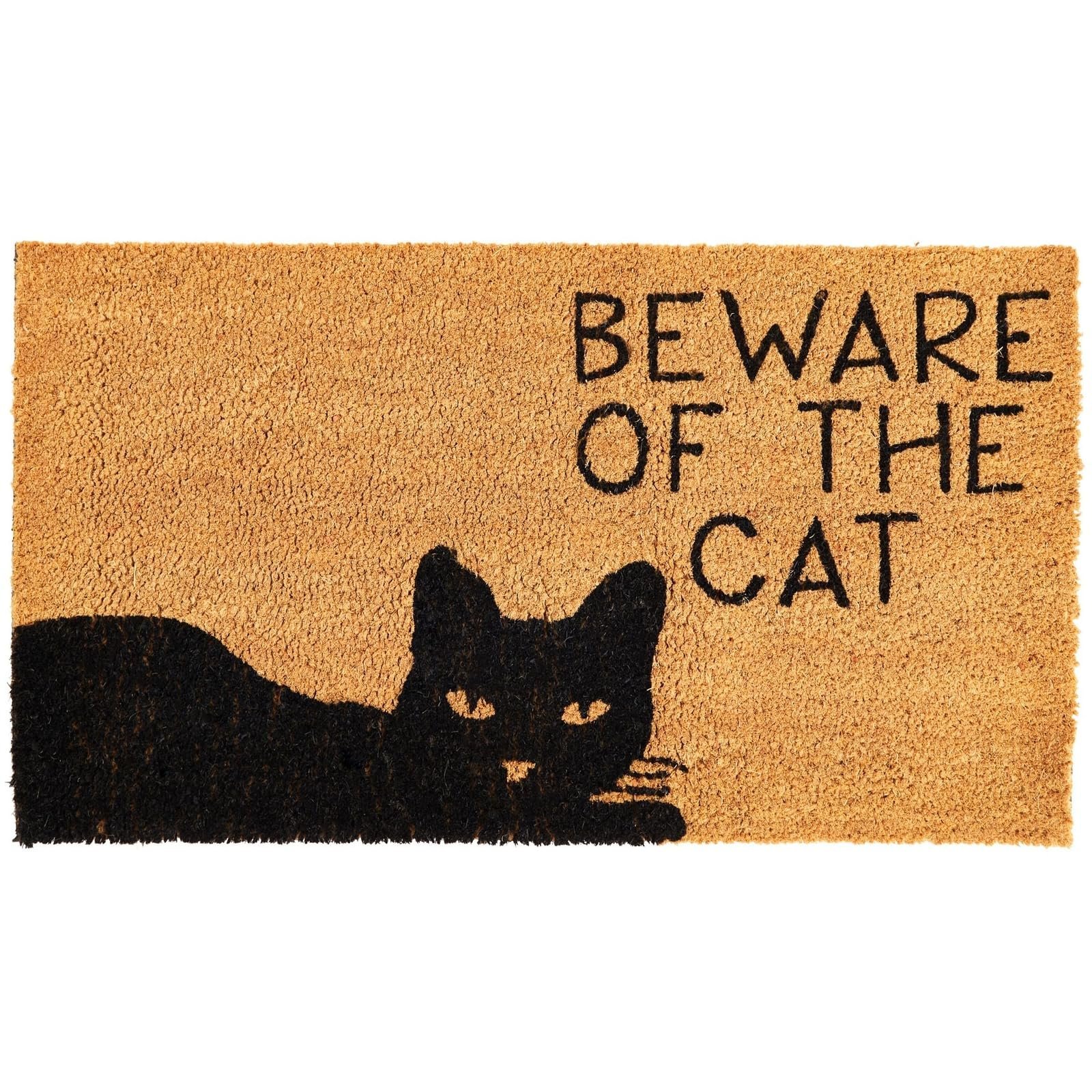 Doormat with "Beware of the Cat" text and a black cat silhouette