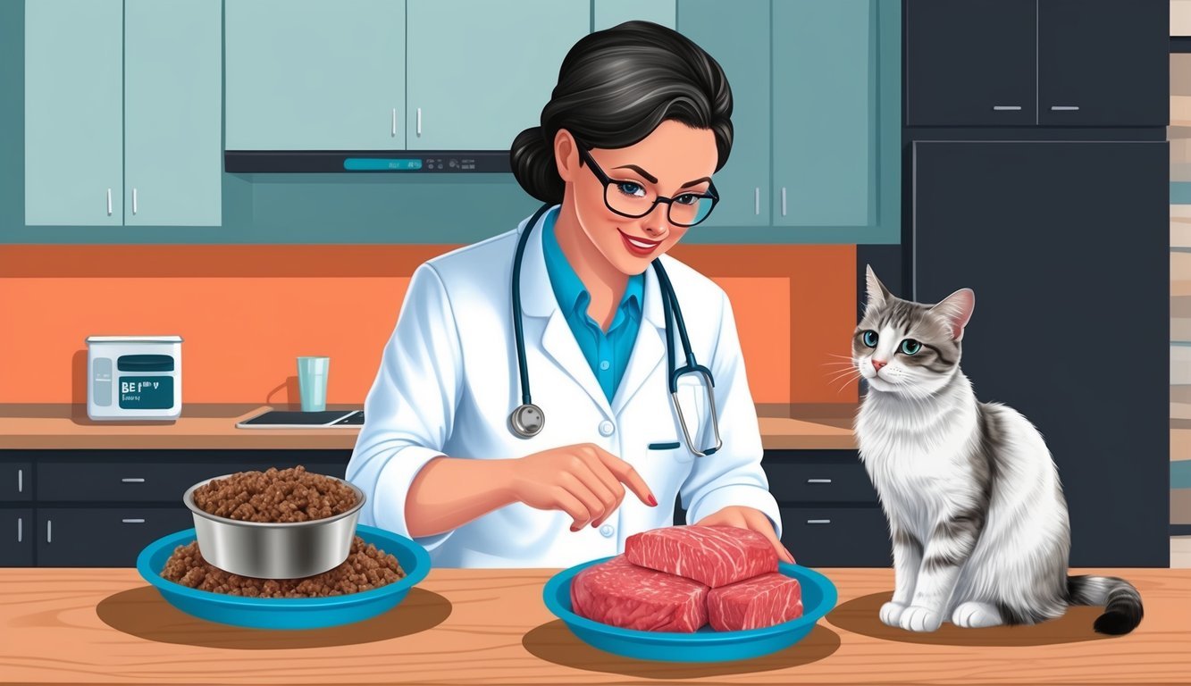 A veterinary nutritionist discussing ground beef with a cat owner