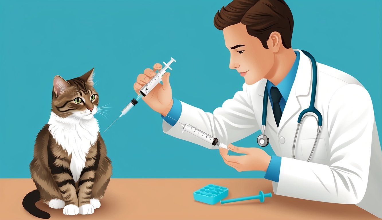 A veterinarian administering enrofloxacin to a cat using a syringe