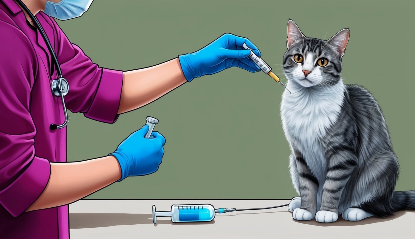 A cat receiving an insulin injection from a veterinarian