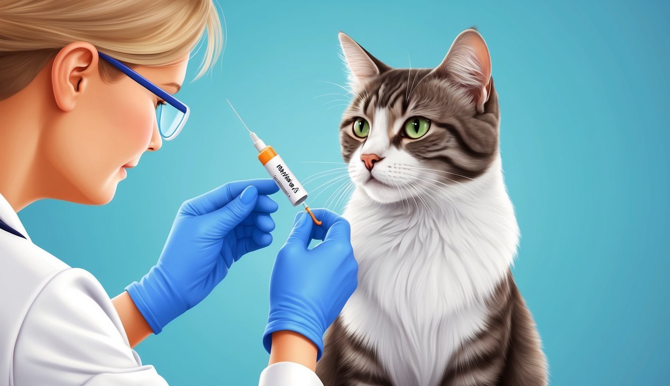 A cat being given a dose of pyrantel pamoate by a veterinarian