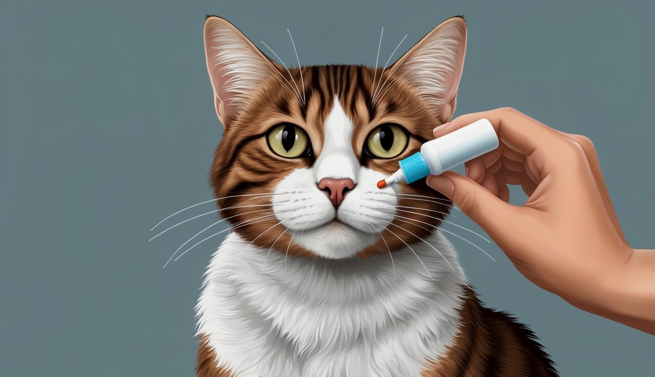 A cat receiving medication on its nose for ringworm prevention