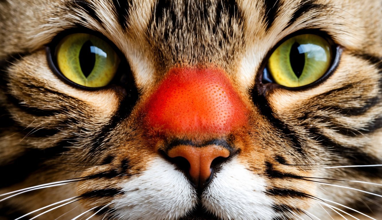 A close-up illustration of a cat's nose with a visible ringworm infection, showing the characteristic circular red rash