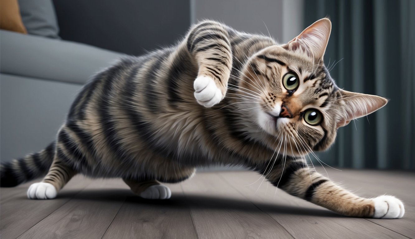 A cat tilting its head and stumbling, with wide eyes and a disoriented expression